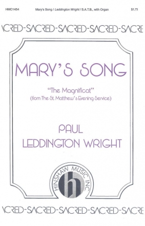 Paul Leddington Wright, Mary's Song SATB and Organ Chorpartitur