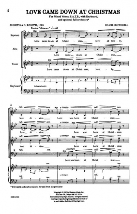 David Schwoebel, Love Came Down At Christmas SATB and Keyboard Chorpartitur