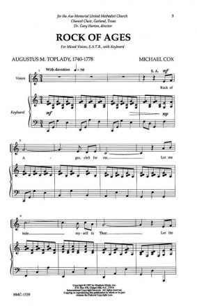 Michael Cox, Rock Of Ages SATB and Keyboard Chorpartitur