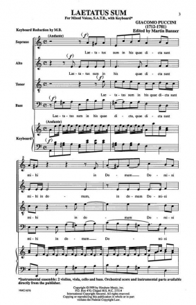 Giacomo Puccini, Laetatus Sum SATB and Keyboard Chorpartitur