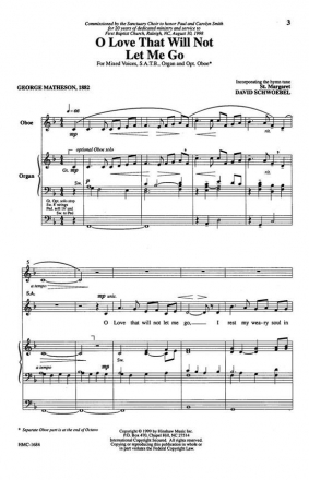 David Schwoebel, O Love That Will Not Let Me Go SATB, Organ, Optional Oboe Chorpartitur