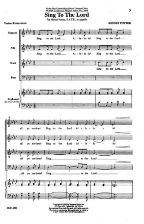 Kenney Potter, Sing To The Lord SATB a Cappella Chorpartitur