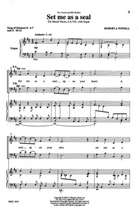 Robert Powell, Set Me As A Seal SATB and Organ Chorpartitur