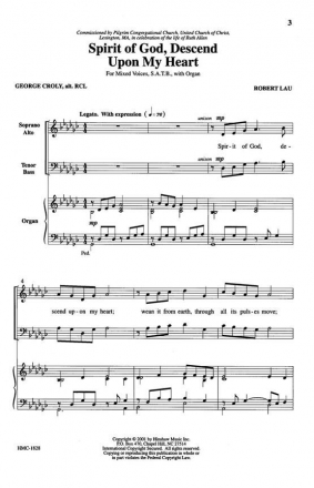 Robert Lau, Spirit Of God Descend Upon My Heart SATB and Organ Chorpartitur