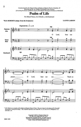 Lloyd Larson, Psalm Of Life SATB Divisi, Keyboard Chorpartitur