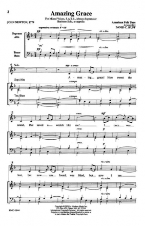 Amazing Grace SATB, Contralto Solo, a Cappella Chorpartitur