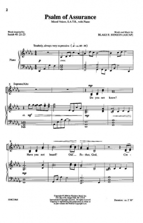 Blake R. Henson, Psalm Of Assurance SATB, Piano Chorpartitur