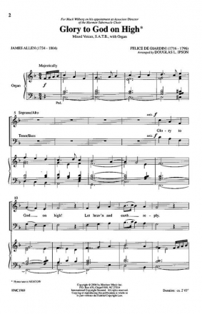 Felice de Giardini, Glory To God On High SATB Divisi, Organ Chorpartitur