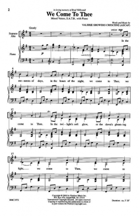 Valerie J. Crescenz, We Come To Thee SATB, Piano Chorpartitur