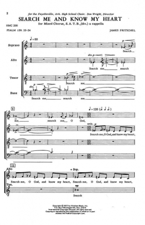 James Fritschel, Search Me And Know My Heart SATB Divisi a Cappella Chorpartitur