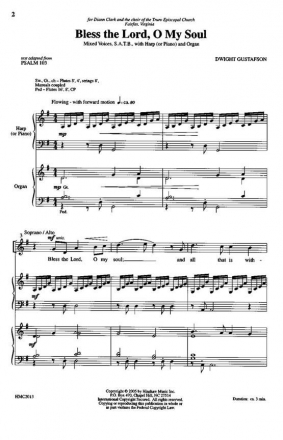 Dwight Gustafson, Bless The Lord, O My Soul SATB, Organ and Harp Or Piano Chorpartitur