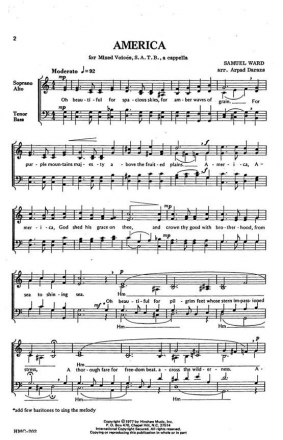 Samuel A. Ward, America SATB a Cappella Chorpartitur