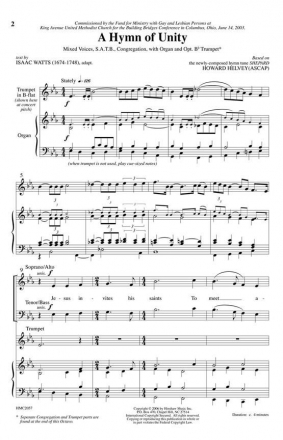 Howard Helvey, A Hymn Of Unity SATB, Congregation, Organ and Trumpet Chorpartitur