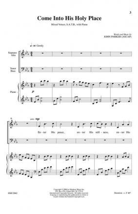 John Parker, Come Into His Holy Place SATB, Piano Chorpartitur