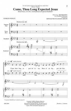 Come, Thou Long Expected Jesus SATB, Keyboard, Optional Handbells Chorpartitur