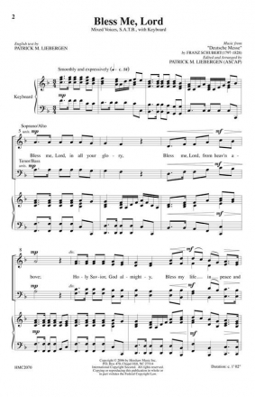 Franz Schubert, Bless Me, Lord SATB and Keyboard Chorpartitur