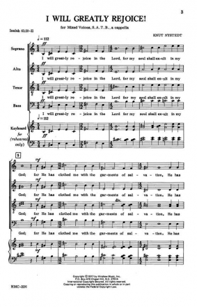 Knut Nystedt, I Will Greatly Rejoice SATB a Cappella Chorpartitur