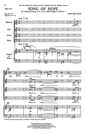 John Ness Beck, Song Of Hope SATB and Keyboard Chorpartitur