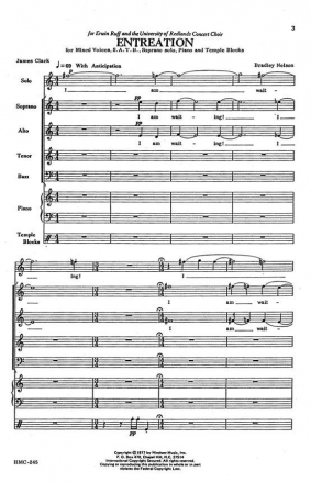 Bradley Nelson, Entreation SATB, Soprano Solo, Piano and Temple Blocks Chorpartitur