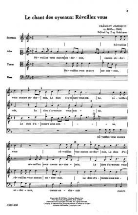 Clment Janequin, Le Chant Des Oyseaux: Reveillez Vous SATB, Keyboard, String Bass, Trumpet, Percussion Chorpartitur