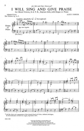 Alice Parker, I Will Sing And Give Praise SATB, Soprano Solo, Keyboard Chorpartitur