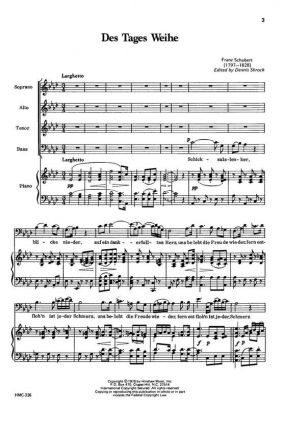 Franz Schubert, Des Tages Weihe SATB, Piano Chorpartitur