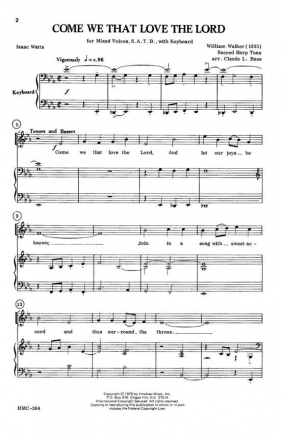 William Walker, Come We That Love The Lord SATB and Keyboard Chorpartitur