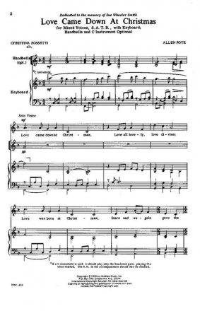 Allen Pote, Love Came Down At Christmas SATB, Keyboard, Optional C-Inst Or Handbells Chorpartitur