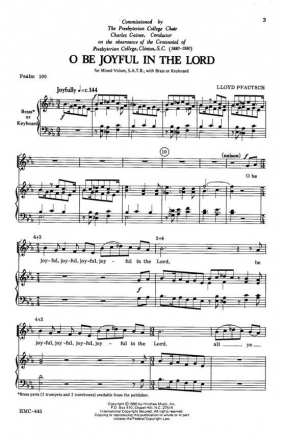 Lloyd Pfautsch, O Be Joyful In The Lord SATB and Keyboard Chorpartitur