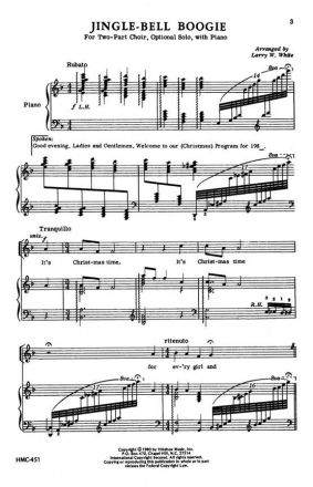 J. Piergont, Jingle-Bell Boogie Unison or 2-Part, Piano Chorpartitur