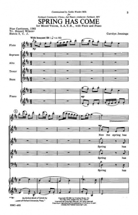 Carolyn Jennings, Spring Has Come SATB, Piano and Flute Chorpartitur