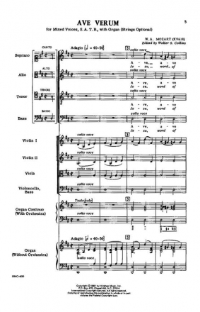 Wolfgang Amadeus Mozart, Ave Verum SATB and Organ Chorpartitur