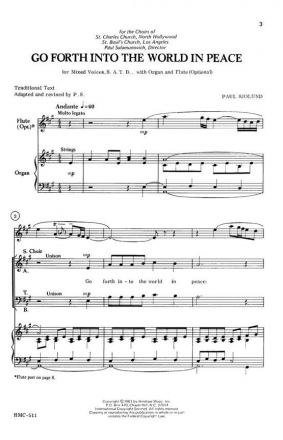 Paul Sjolund, Go Forth Into The World In Peace SATB and Organ Chorpartitur