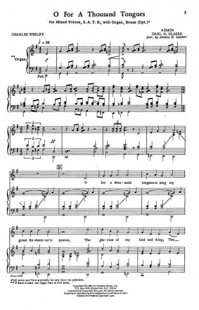 Carl G. Glaser, O For A Thousand Tongues SATB and Keyboard Chorpartitur