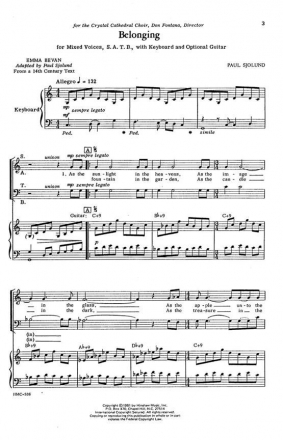 Paul Sjolund, Belonging SATB, Keyboard, Optional Guitar Chorpartitur