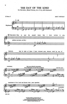 Knut Nystedt, The Day Of The Lord SATB, Narrator, Keyboard Chorpartitur