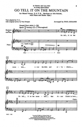 Go Tell It On The Mountain SATB, Baritone or Alto Solo, Piano, Guitar Optional Chorpartitur