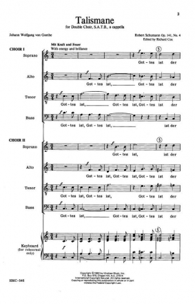 Robert Schumann, Talismane Op 141, No. 4 SATB -Double, a Cappella Chorpartitur