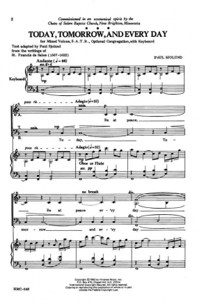 Paul Sjolund, Today, Tomorrow, And Every Day SATB Optional Congregation, Keyboard Chorpartitur