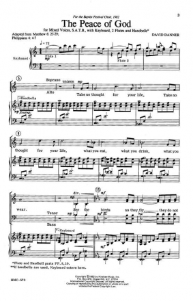 David Danner, The Peace Of God SATB, Keyboard, 2 Flutes and Handbells Chorpartitur