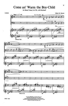 Gilbert Martin, Come An' Warm The Boy-Child SATB and Keyboard Chorpartitur