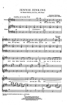 Jennie Jenkins SATB, Piano Chorpartitur