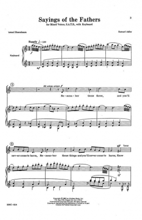 Samuel Adler, Sayings Of The Fathers SATB and Keyboard Chorpartitur