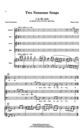 Samuel Adler, Two Nonsense Songs SATB, Piano Chorpartitur