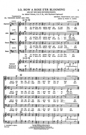 Michael Praetorius, Lo, How A Rose E'er Blooming SATB, Keyboard Optional Chorpartitur