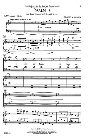 Gilbert Martin, Psalm 8 SATB and Organ Chorpartitur