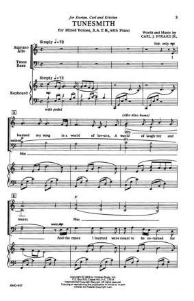 Carl Nygard, Tunesmith SATB, Piano Chorpartitur