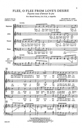 Orlando di Lasso, Flee, O Flee From Love's Desire SATB a Cappella Chorpartitur