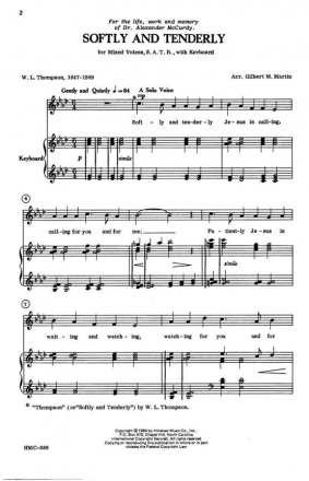 Will Lamartine Thompson, Softly And Tenderly SATB and Keyboard Chorpartitur