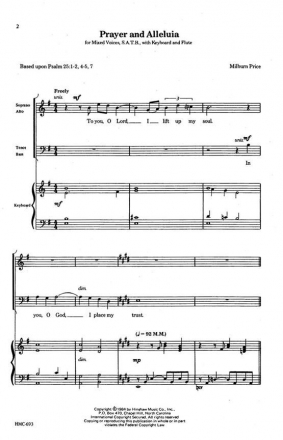 Milburn Price, Prayer And Alleluia SATB, Keyboard and Flute Chorpartitur